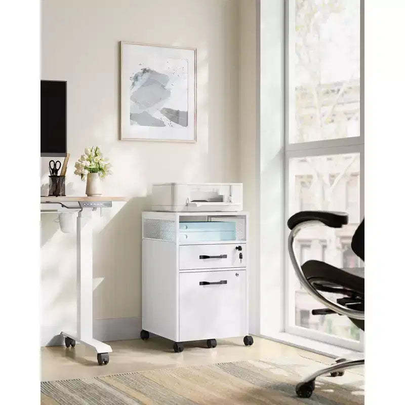 VASAGLE File Cabinet with Lock, Filing Cabinet with 2 Storage Drawers, for Hanging File Folders, Open Shelf