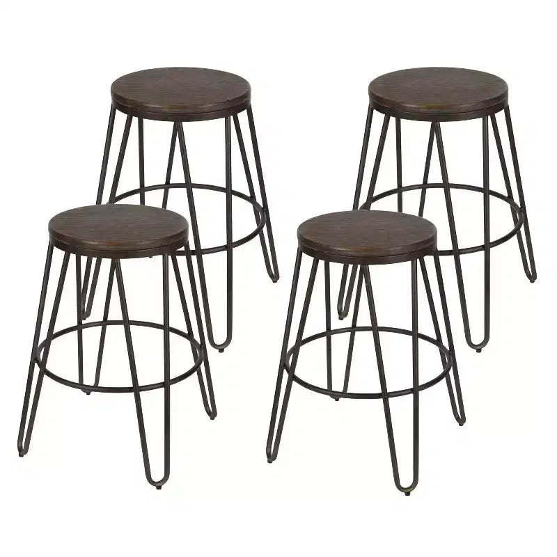 Kate and Laurel Tully Wood and Metal Bar Stools, 4 Pack, 24, Gray and Rustic Brown