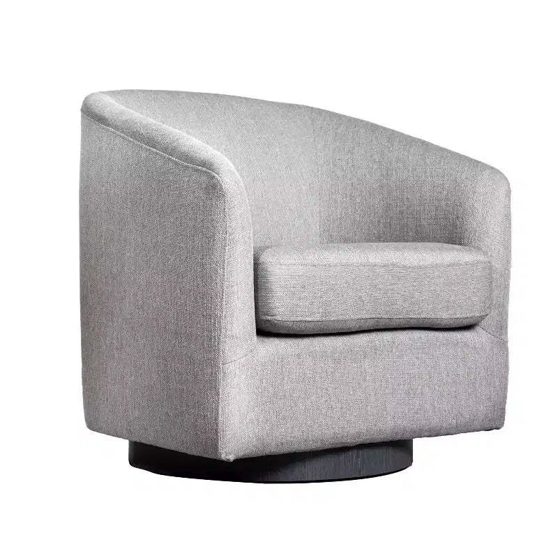 Emma and Oliver Upholstered Club Style Barrel Accent Chair with 360 Degree Swivel Vinyl Wrapped Base and Sloped Armrests