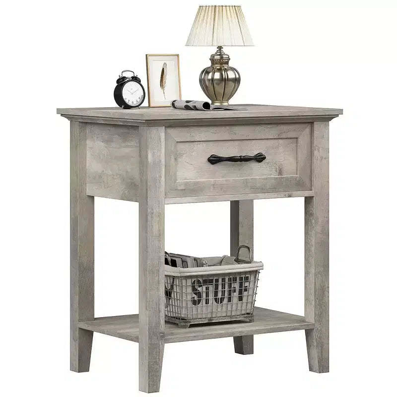 Garvee Modern Versatile Nightstand Beside End Table for Bedroom Nursery Living Room, End Table with Storage Drawer, Easy Assembly, Gray