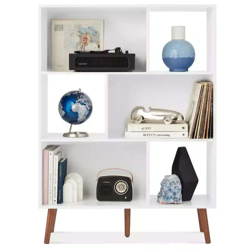Best Choice Products 3-Tier Mid-Century Modern Wooden Bookcase w/ Removable Back Panels, Offset Pine Legs