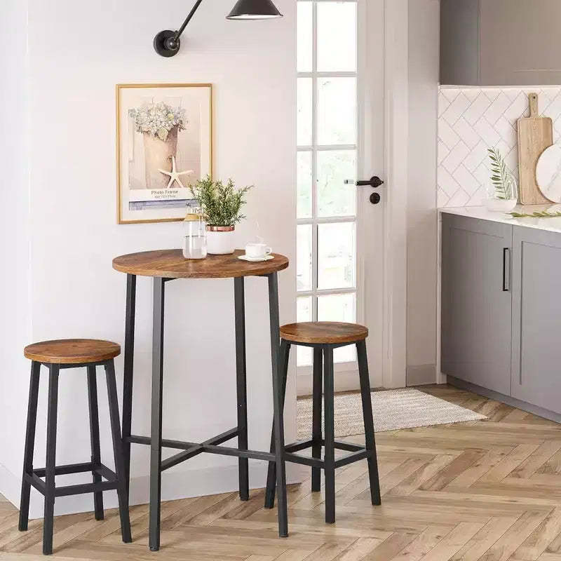 VASAGLE 2 Pack Bar Stools, Bar Chairs, Steel Frame, 25.6 Inch Tall, for Kitchen Dining, Easy Assembly, Industrial Design, Rustic Brown and Black