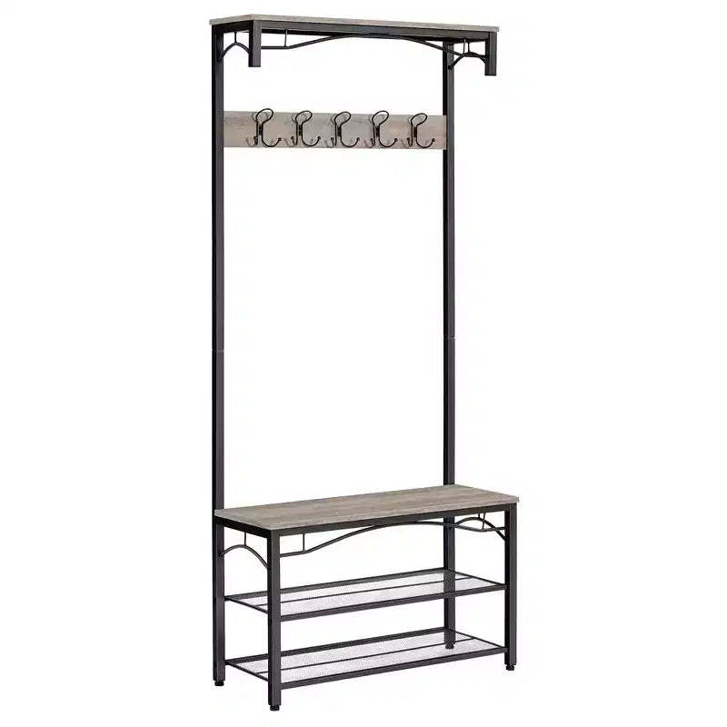 VASAGLE Shoe Bench Rack, 3-Tier Storage Shelf Industrial Accent Furniture with Steel Frame, 12.6 x 31.5 x 70.3 Inches