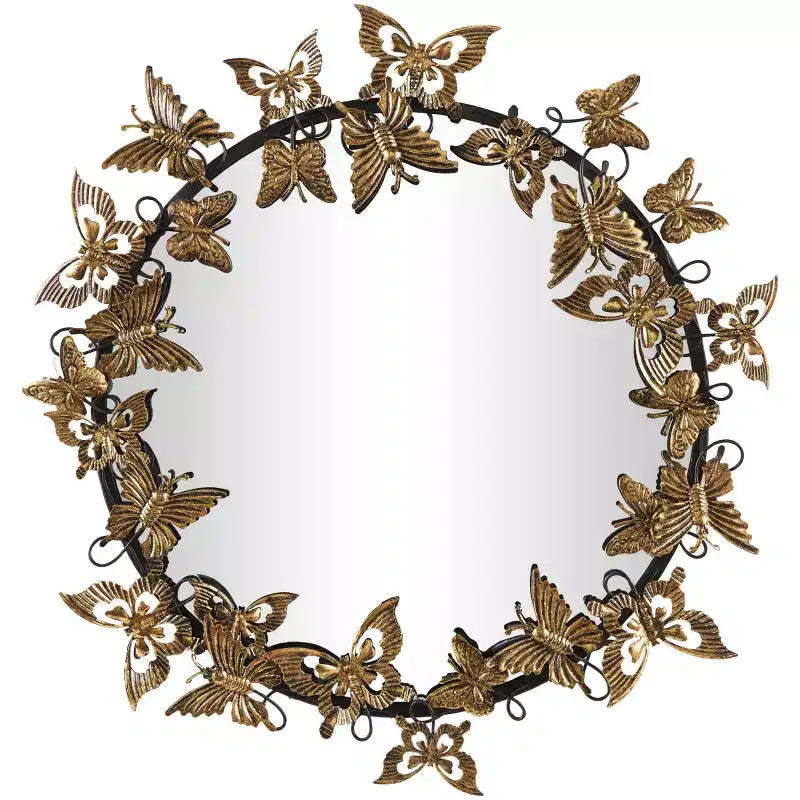 28x28 Metal Butterfly Round 3D Wall Mirror - Olivia & May