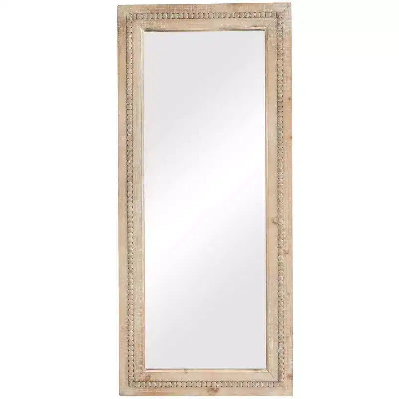 Wood Distressed Wall Mirror with Beaded Detailing Brown - Olivia & May