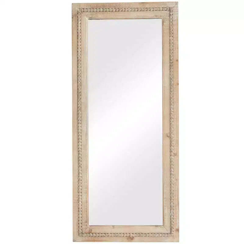 Wood Distressed Wall Mirror with Beaded Detailing Brown - Olivia & May