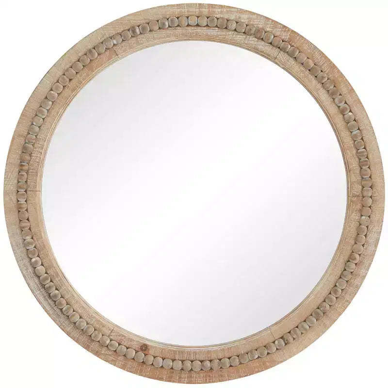 Wood Distressed Wall Mirror with Beaded Detailing - Olivia & May