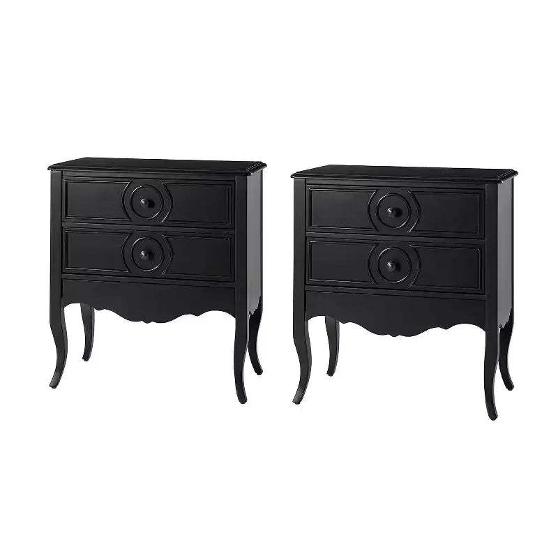 Teresa 3 - Drawer Classical End Table with Built-In Outlets Set of 2|HULALA HOME-BLACK
