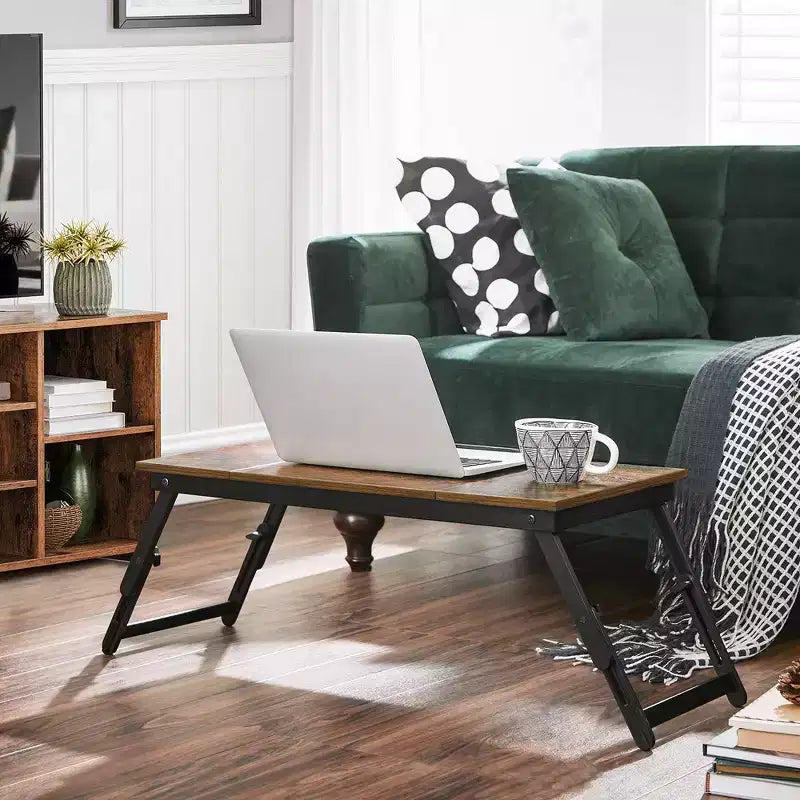 SONGMICS Laptop Desk Adjustable Tilt Top Right-Left Handed Adjustable Folding Legs Drawer Rustic Dark Brown