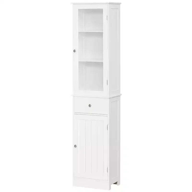 kleankin Tall Bathroom Cabinet, Narrow Bathroom Storage Cabinet with Acrylic Door, Drawer and Shelves