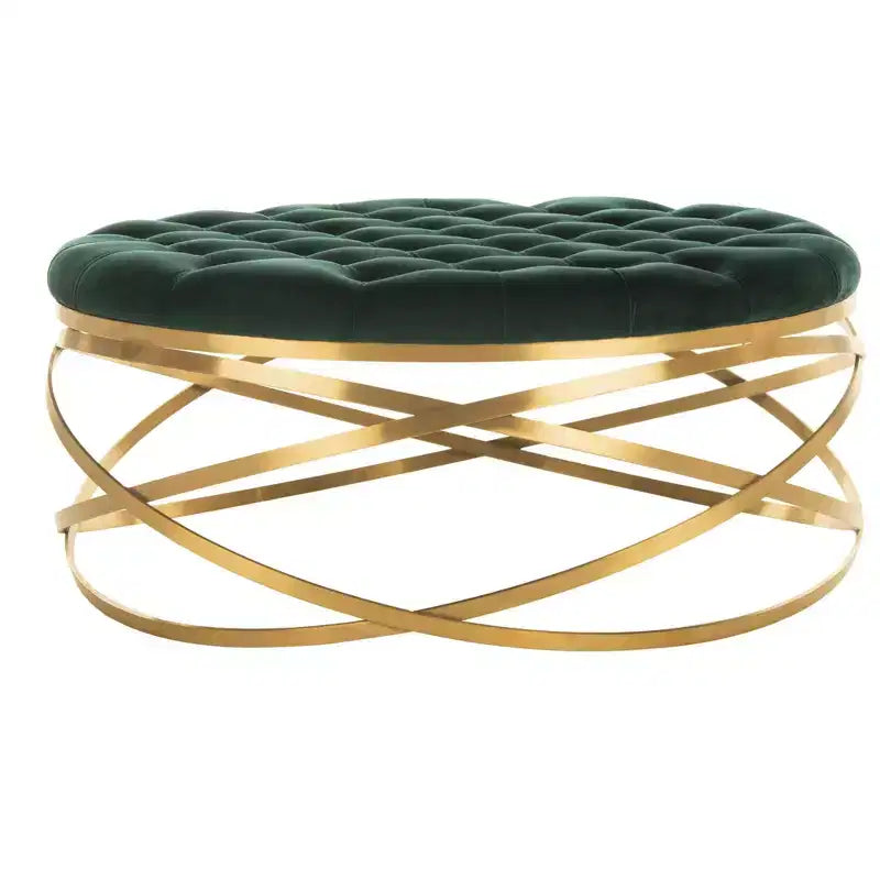 Rumi Tufted Velvet Ottoman - SFV4706 - Emerald/Gold - Safavieh Couture