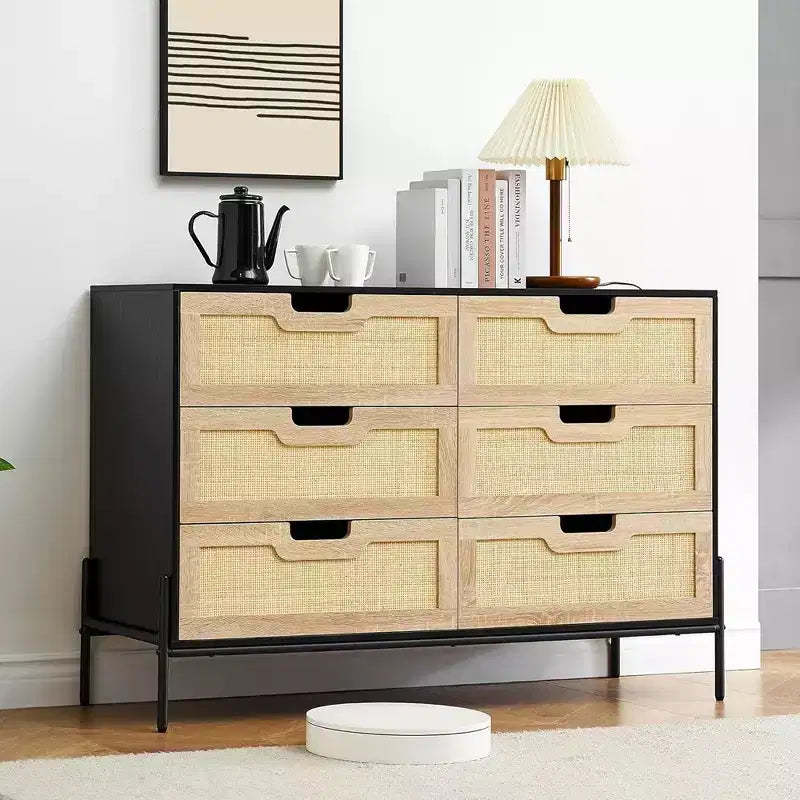Whizmax Rattan Dresser, 6-Drawer Tall Dresser for Bedroom, Storage Dresser Organizer Units for Closet Living Room Hallway Entryway