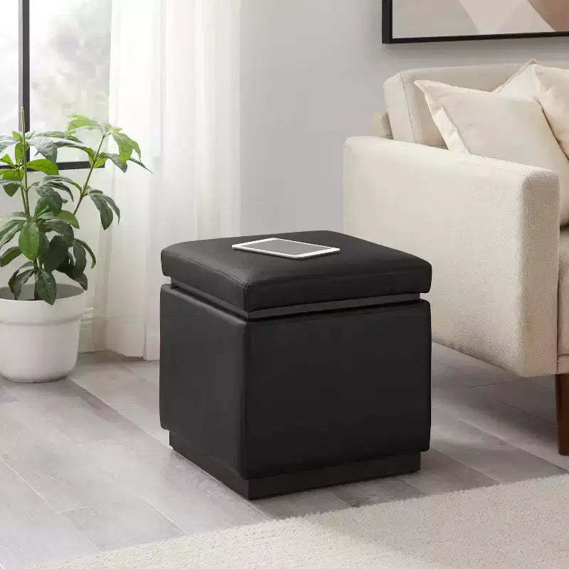 Lucinda Square Faux Leather Ottoman - Linon