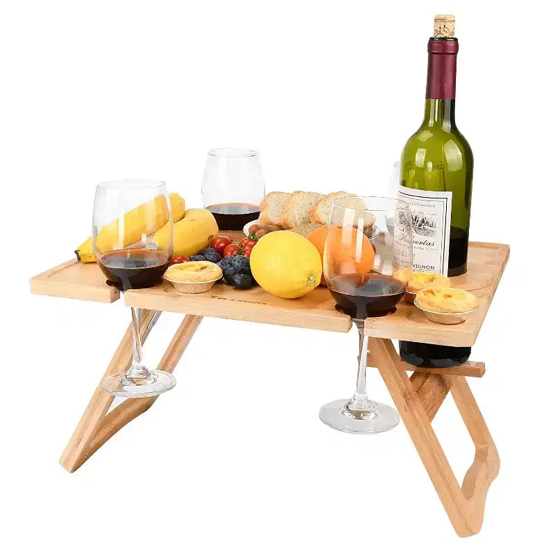 Tirrinia 12.6 x 17 Eco - Friendly Nature Bamboo Folding Portable Wine Picnic Table, Outdoor Wine Tasting Gathering, Park Wine Picnic Setup