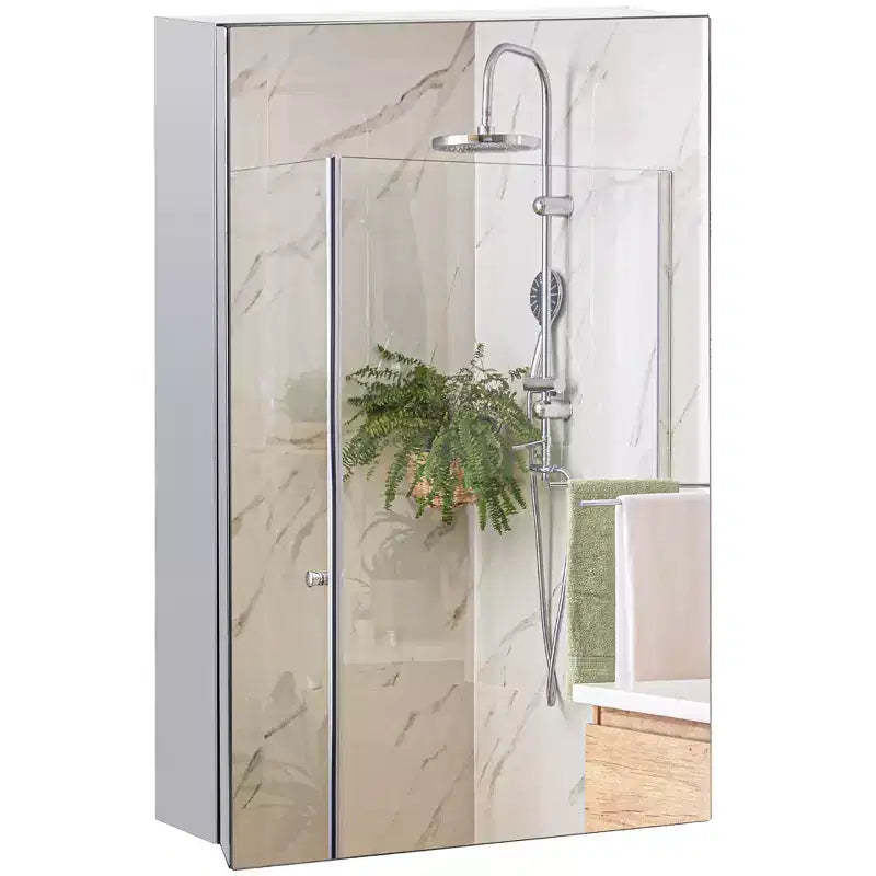 kleankin Wall Mounted Bathroom Medicine Cabinet with Hinged Door Storage Shelves for Living Room and Laundry Room Silver