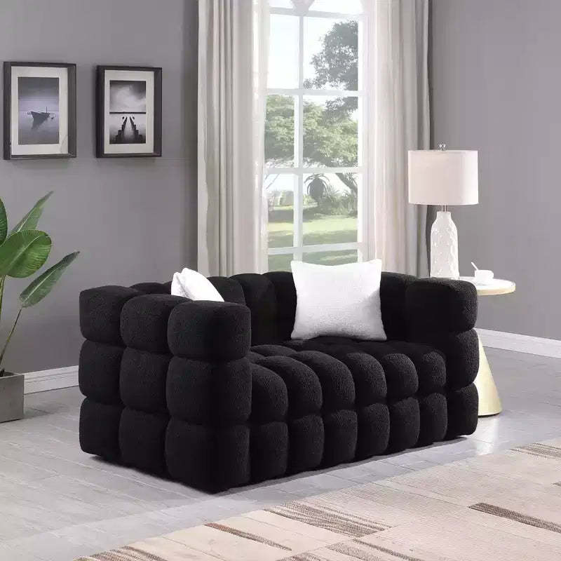 Boucle Fabric Sofa with Two Pillows, 3-Seater/2-Seater Marshmallow Sofa - ModernLuxe