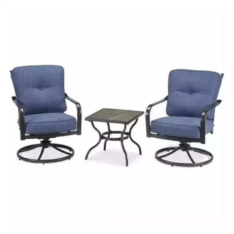 Four Seasons Courtyard Beaumont 3 Piece Deep Seating Outdoor Patio Chat Furniture Set with 2 Swivel Cushioned Chairs and Square Side Table, Gray/Brown