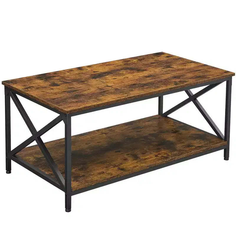 VASAGLE Coffee Table Cocktail Table with Storage Shelf and X-Shape Steel Frame Rustic Brown and Black