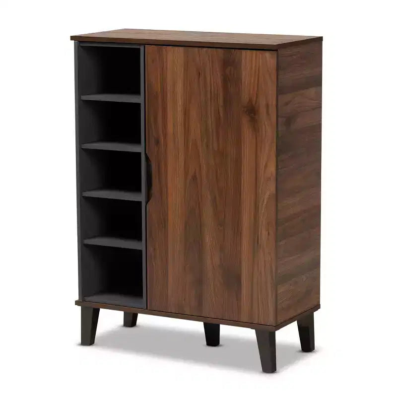 Idina Mid-Century Wood 1 Door Shoe Cabinet - Baxton Studio