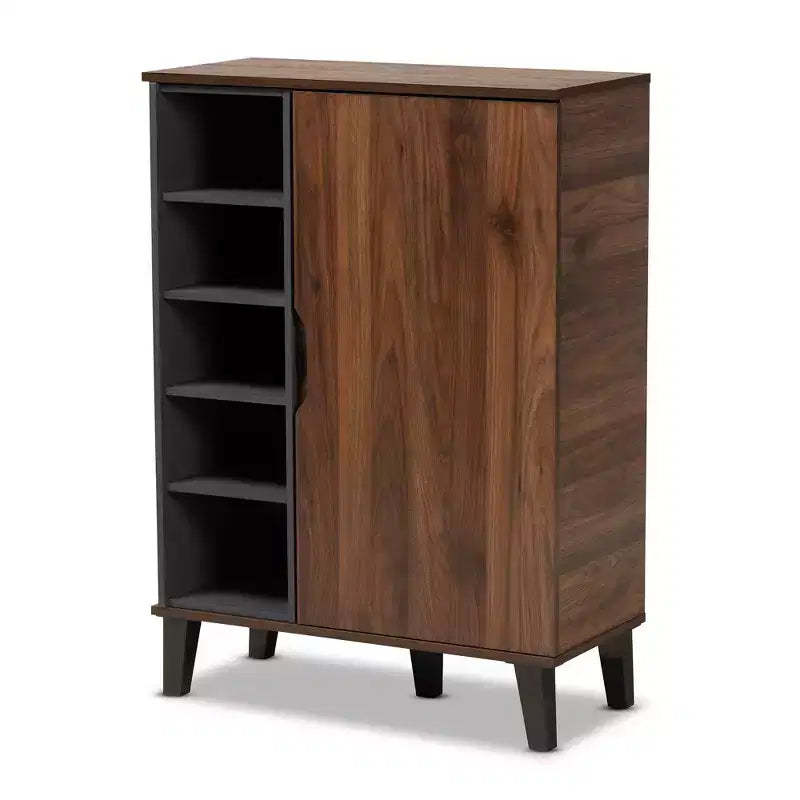 Idina Mid-Century Wood 1 Door Shoe Cabinet - Baxton Studio