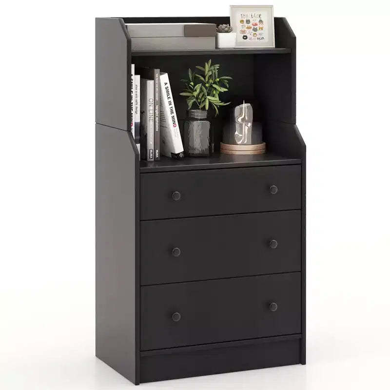 Costway 3-Drawer Dresser 44 Tall Wood Storage Organizer Chest with 2 Open Shelves Black/White/Walnut