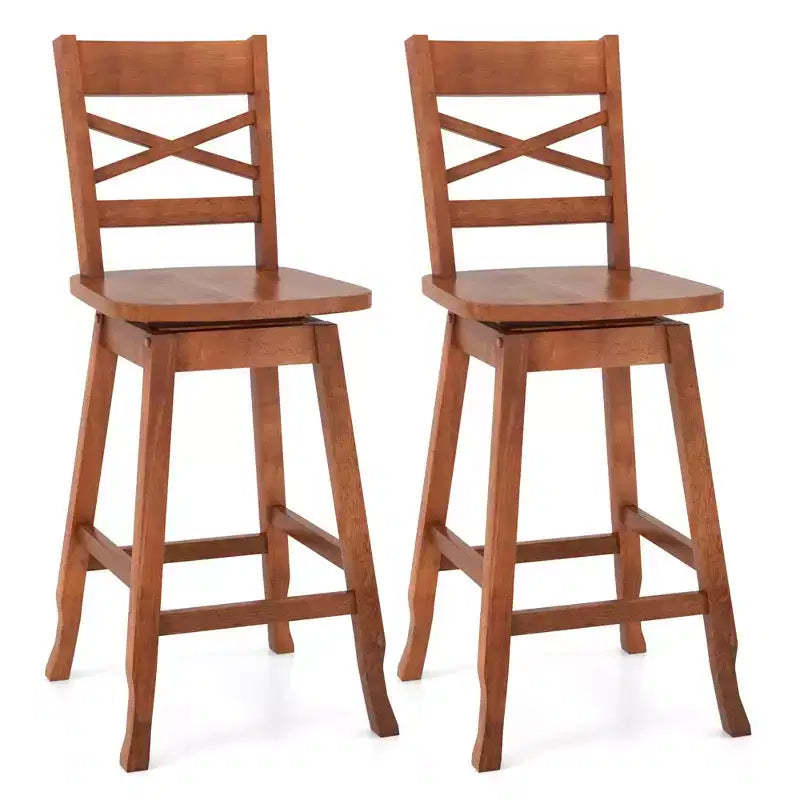Costway 2 PCS 24/30 Counter/Bar Height Stool Rubber Wood Swivel Bar Stool with Inclined Backrest Walnut