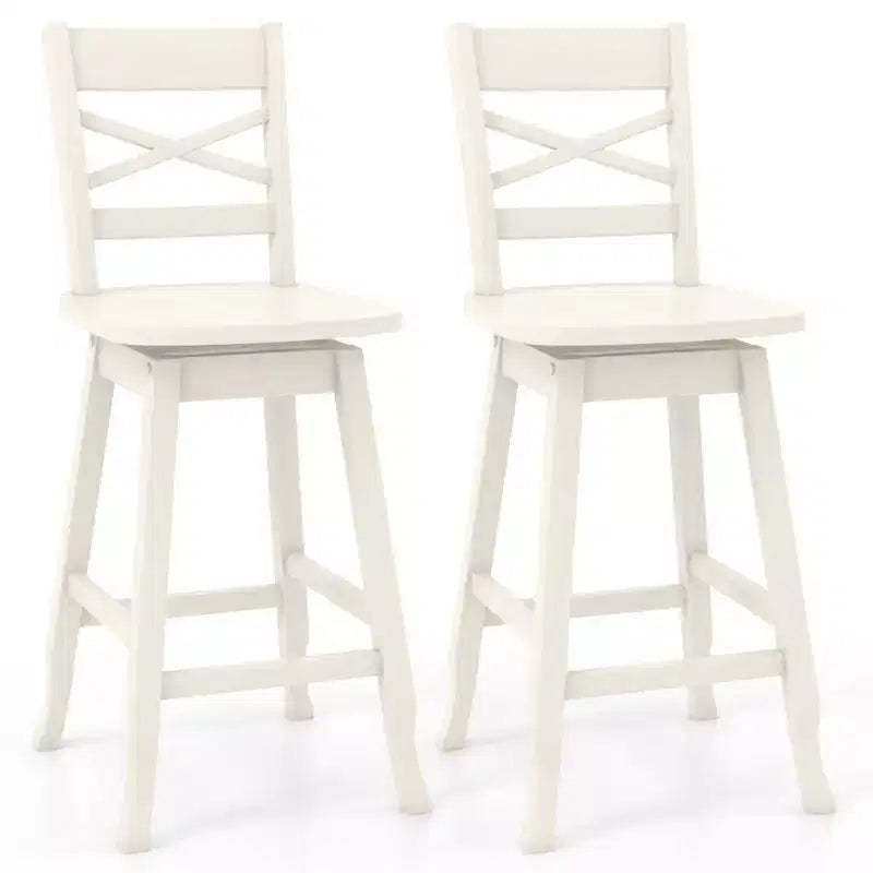 Costway 2 PCS 24/30 Counter/Bar Height Stool Rubber Wood Swivel Bar Stool with Inclined Backrest Cream