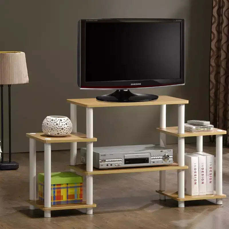 Furinno Simple Design TV Stand for TV's up to 30 Media Center Console Table w/ Open Reversible Shelf No Tools Entertainment Center,Beech/White