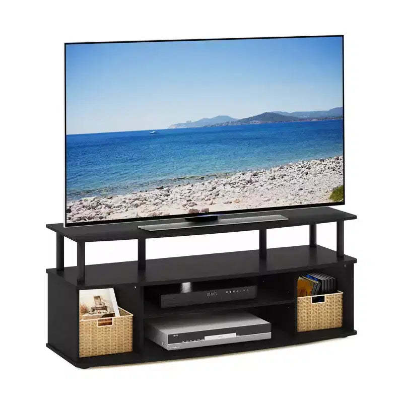 Furinno Modern TV Cabinet Large Entertainment Center Hold up to 55 TV with Open Storage Shelves Blackwood