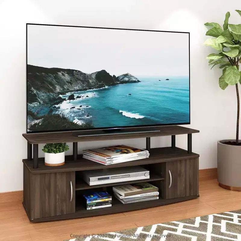 Furinno Modern TV Stand Media Entertainment Center for TV's up To 55 w/2-Door Storage Cabinet,Columbia Walnut/Black
