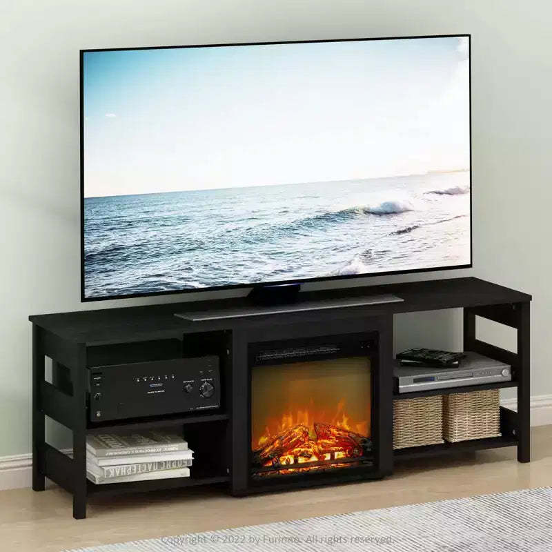 Furinno Classic Fireplace TV Stand Entertainment Console Media Center W/18 Electric Fireplace for TVs up to 70,Americano