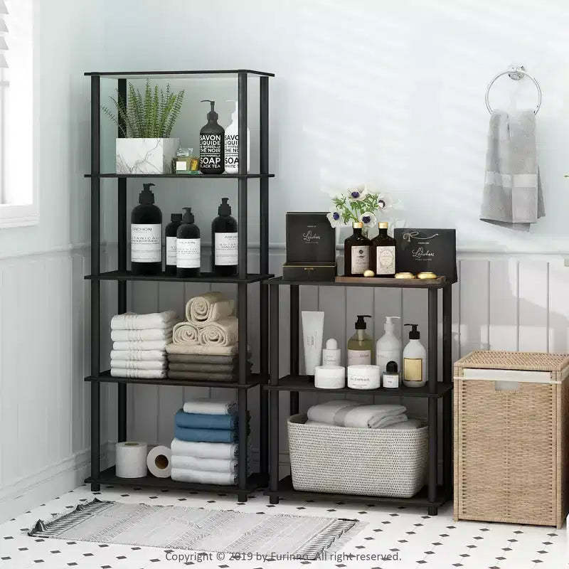 Furinno 4-Tier Ladder Decorative Bookshelf Open Multipurpose Shelf Display Rack Bathroom Kitchen Entryway Storage Shelves,Espresso/Black