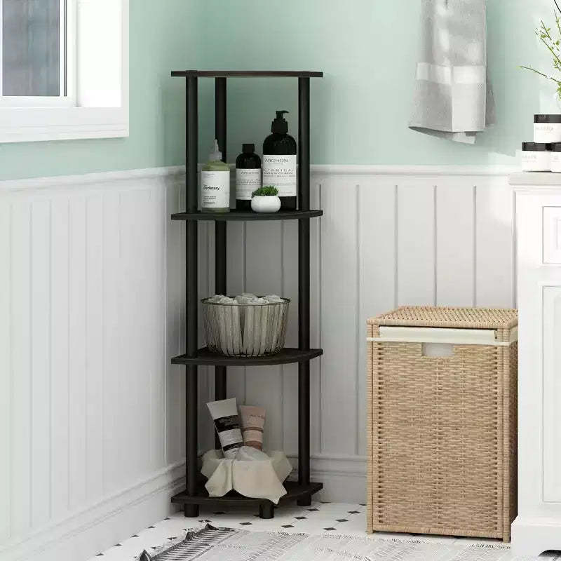 Furinno 4-Tier Corner Display Rack Multipurpose Shelving Unit Bathroom Storage Shelf,Espresso/Black
