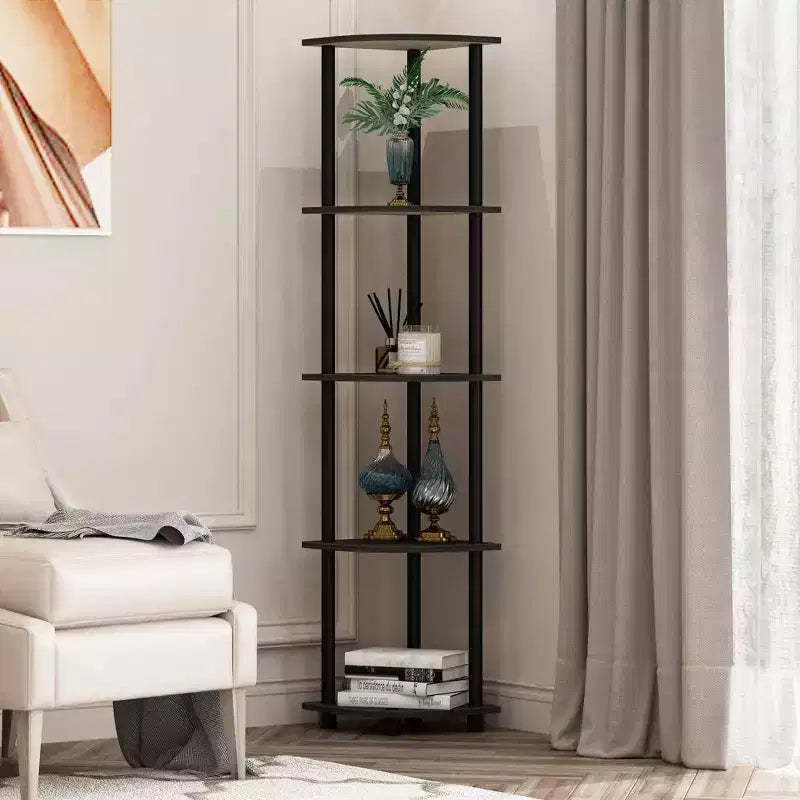 Furinno 2 PCS 5-Tier Decorative Bookshelf Open Multipurpose Shelves Corner Display Rack,Espresso/Black