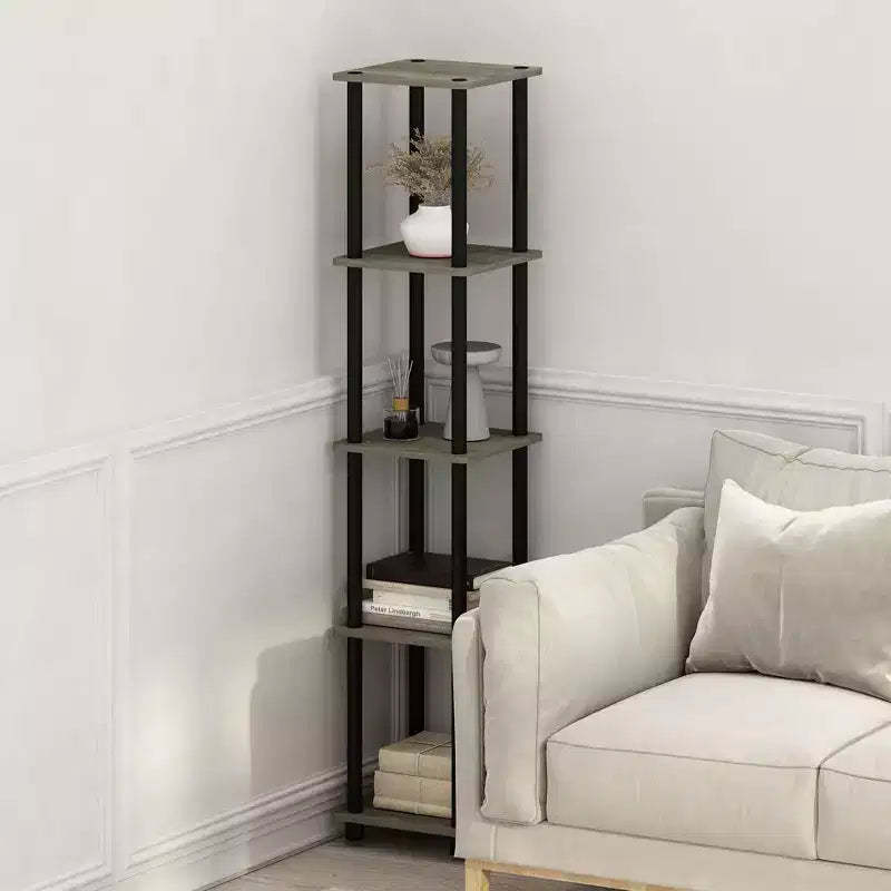 Furinno 5-Tier Corner Square Bookshelf Anti-Tipping Display Rack Shelf for Bathroom&Closet&Home Office&Living Room&Kitchen,French Oak/Black