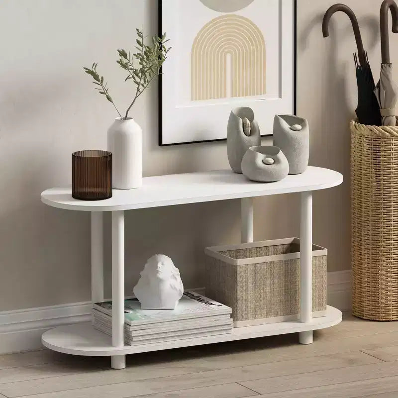 Furinno Modern 2-Tier Oval Side Table Accent End Table Entryway Table for Living Room Bedroom Home Decor,White