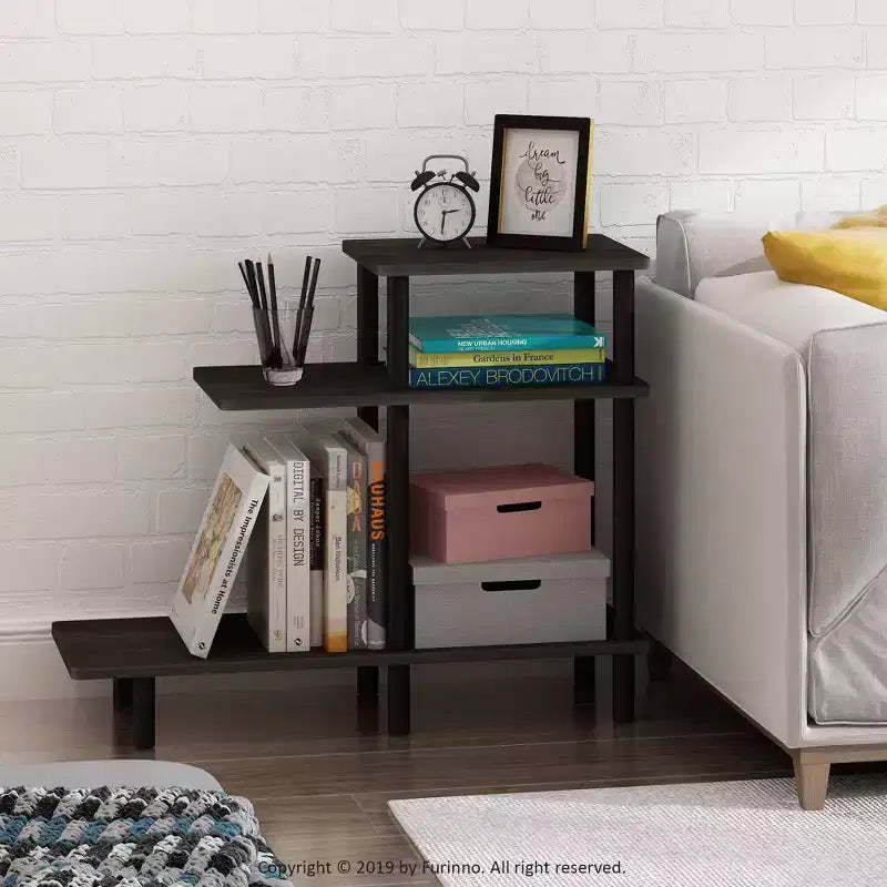 Furinno 3-Tier Reversible Sofa Side End Table W/Open Storage Shelves,Espresso