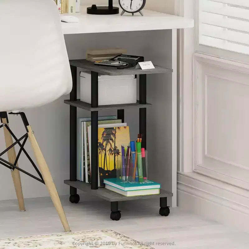 Furinno U-Shape Rolling Storage Cart Sofa Side End Table w/Open Display Shelf,Oak