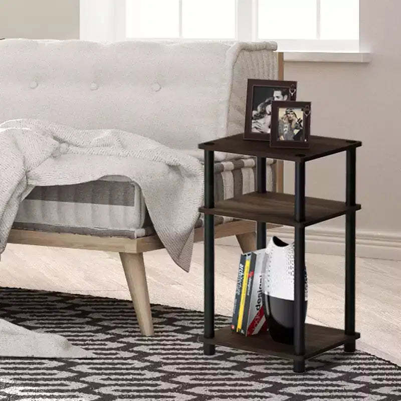 Furinno 3-Tier Reversible Sofa Side End Table W/Open Storage Shelf,Walnut