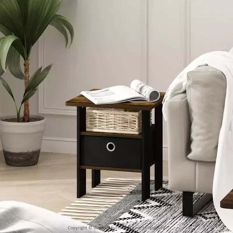 Furinno 1PC Modern Bedside End Table Nightstand Accent Sofa Side Table W/Removable Drawer & Open Storage Shelf,Amber Pine/Brown