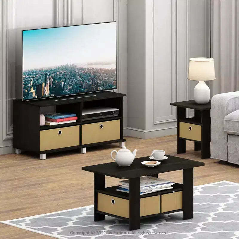Furinno Modern Display Coffee Table with Storage Bin Drawer Accent Table for Living Room&Kitchen,Espresso/Brown