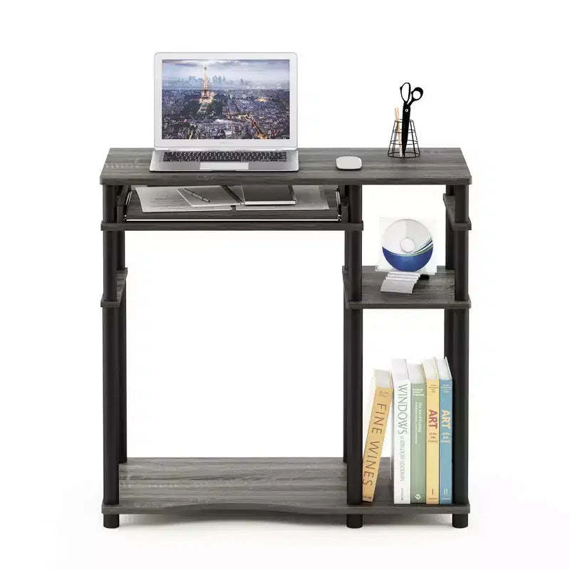 Furinno Industrial Computer Desk Home Office Workstation Study Wrting Tabel w/Keyboard Tray & Open Storage Shelf,French Oak/Black