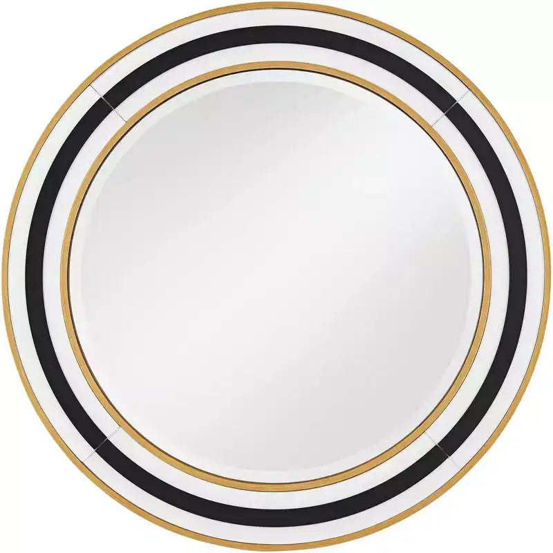 Possini Euro Design Cape Cod Round Vanity Wall Mirror Modern Beveled Glass Black White Gold Frame 31 1/2 Wide for Bathroom Home
