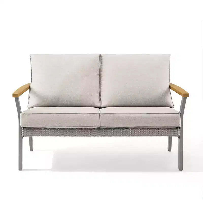 SONGMICS HOME Sencillo Collection - Loveseat, 2-Seat Sofa, Lounge Chair, Patio Seat, with Faux Wood Armrests,Gray and Beige