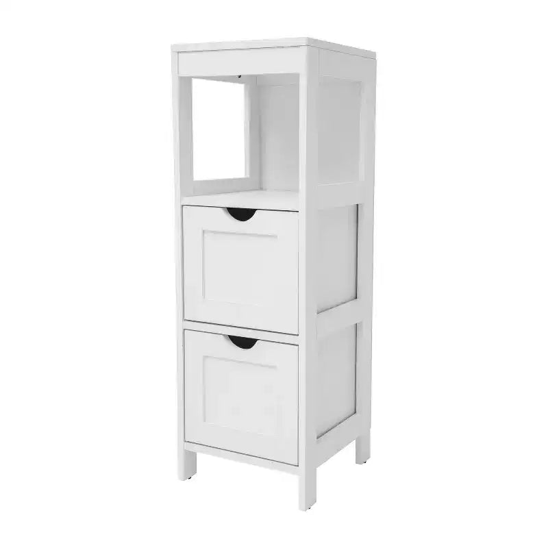 Flash Furniture Dune Farmhouse Bathroom Storage Organizer with Two Removable Drawers and Open Display Shelf