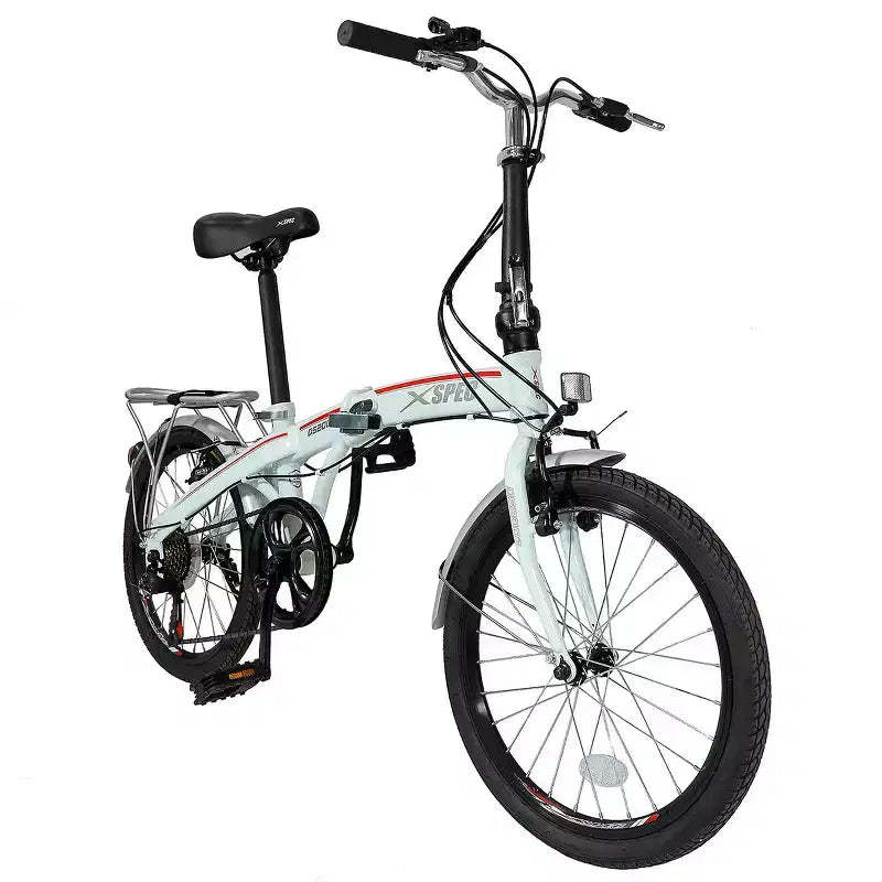 Xspec 20 7 Speed Folding Compact City Commuter Bike, White (NOT Electric)