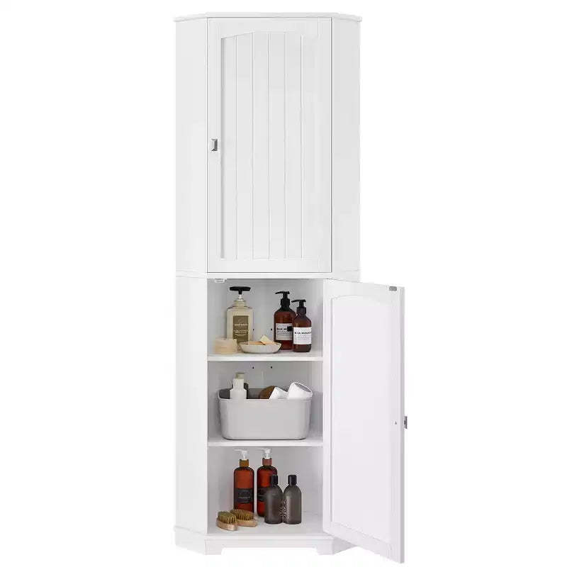 VASAGLE Tall Corner Cabinet, Storage Cabinet with 2 Doors and 4 Adjustable Shelves,White