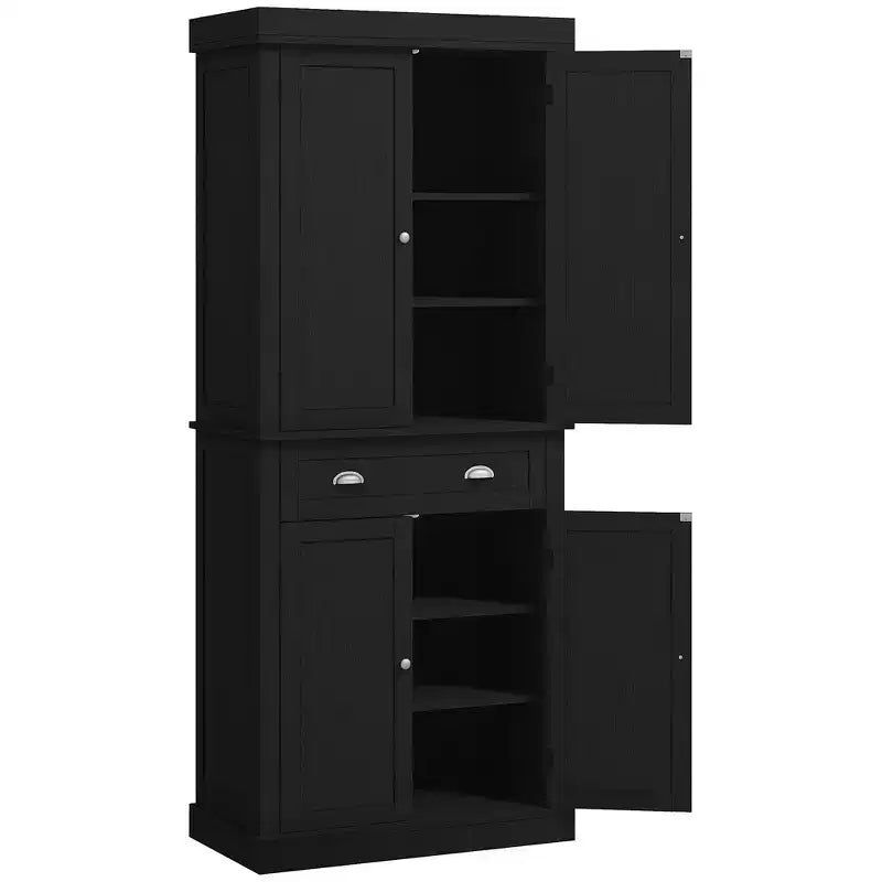 72.5 Kitchen Cabinet, Pantry Storage Cabinet with Doors and Shelves, Freestanding Food Pantry Cabinet Wood Grain