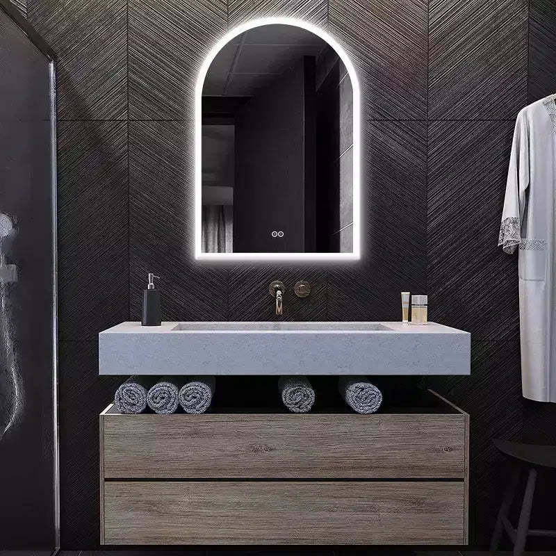 Dovelina LED Wall Mounted Mirror with Anti-Fog Modern Arched Bathroom Vanity Mirror