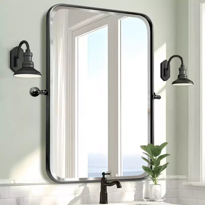 Dovelina Rectangle Metal Frame Bathroom Vanity Mirror Pivot Wall Mirror
